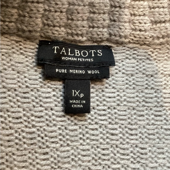 Talbots Light Grey 100% Merino Wool Tight Knit Blazer Cardigan Sweater 
Sz XLP - Picture 12 of 12